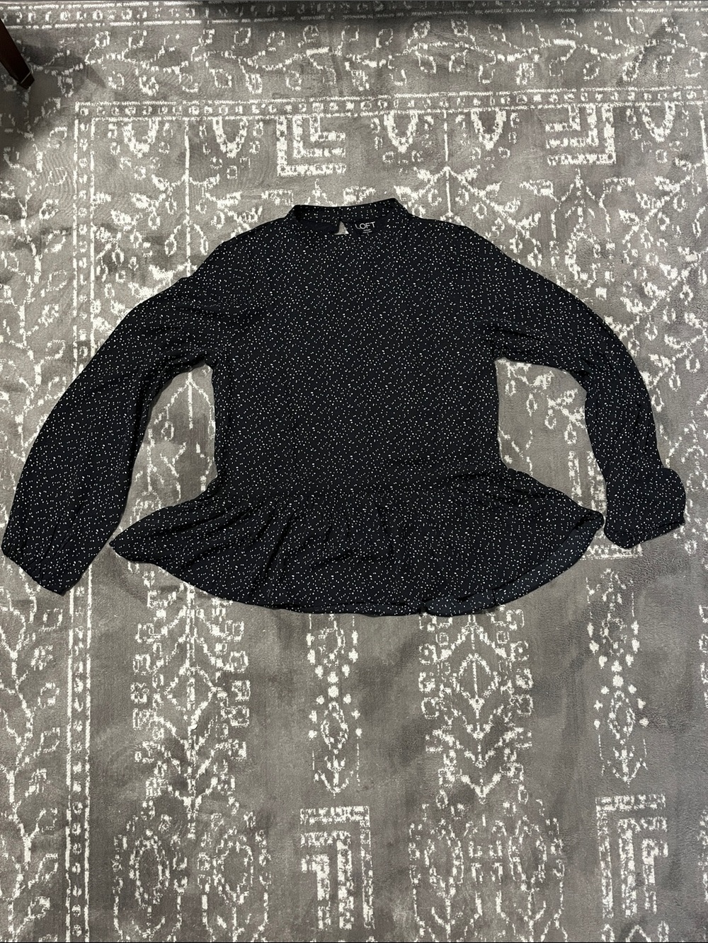 LOFT Black Peplum Blouse with White Dot Print